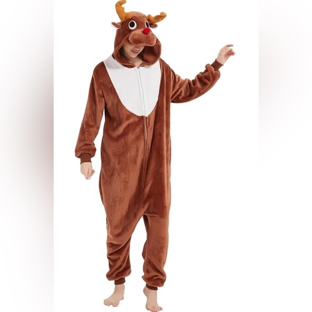 Brown Reindeer Adult Onesie Pajamas Halloween Cosplay Costume Unisex Size L